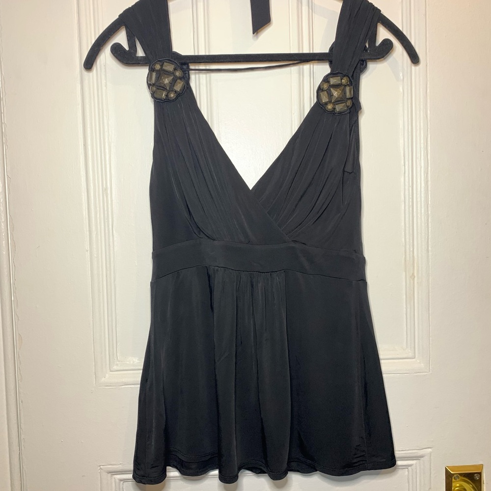 BCBGMaxAzria Black Gathered Detail Top